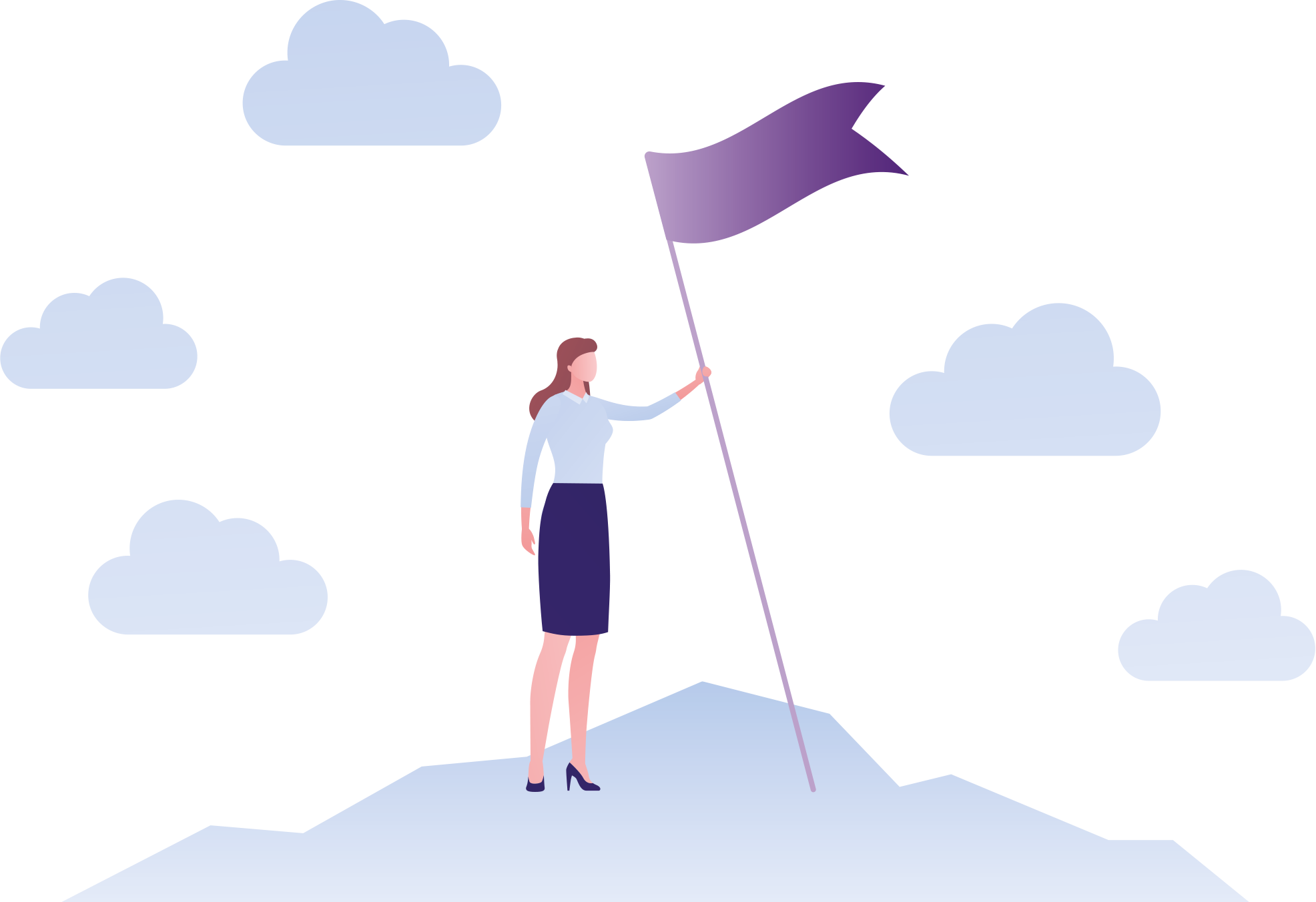 Illustration for aspiration with woman holding flag at top of mountain