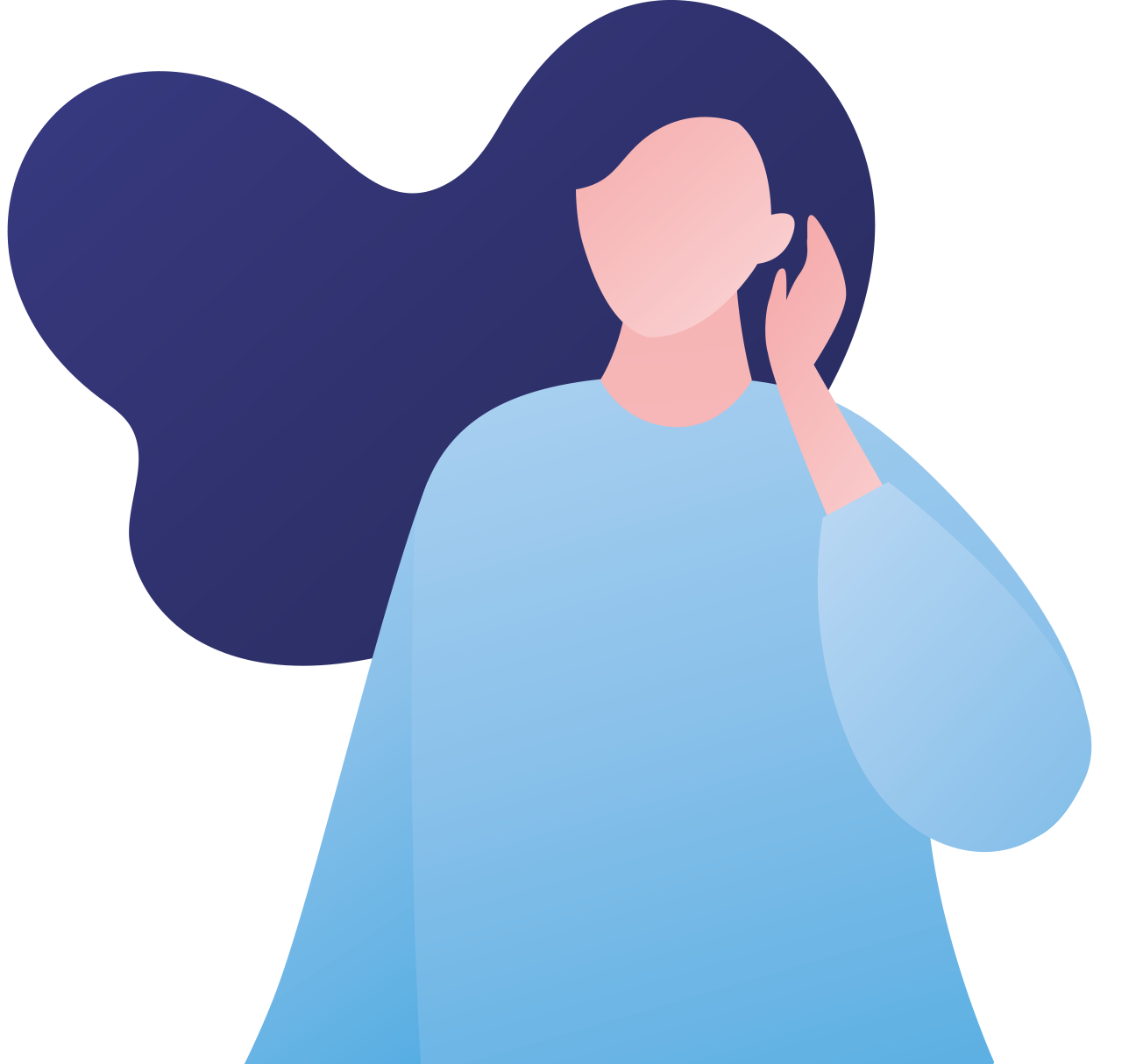 Illustration signifying listening with woman in blue jumper