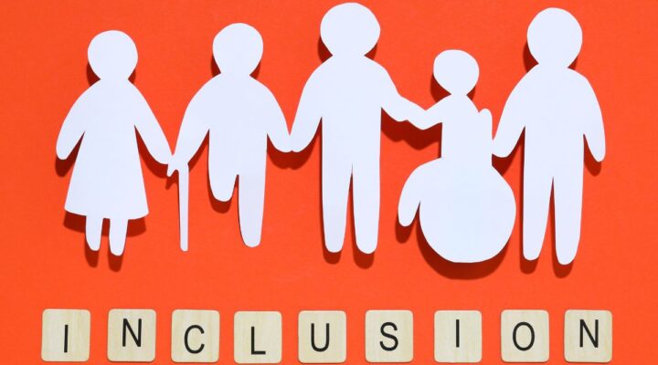 Paper cut out illustration for inclusivity displaying people with varying disabilities