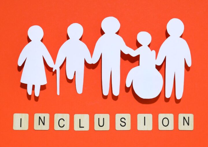 Paper cut out illustration for inclusivity displaying people with varying disabilities