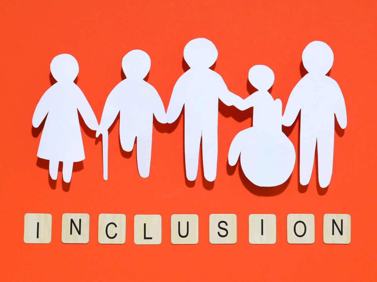 Paper cut out illustration for inclusivity displaying people with varying disabilities