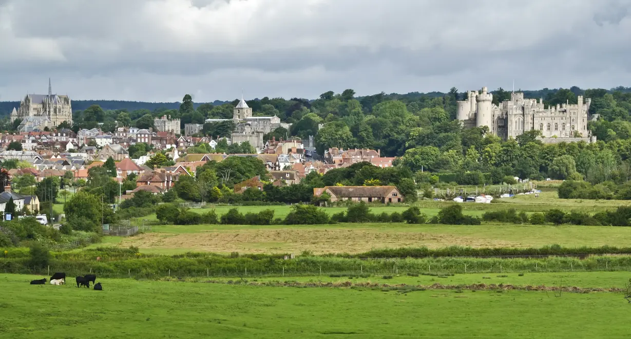 Landscape shot of Arundel from the fields