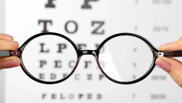Glasses on eye test